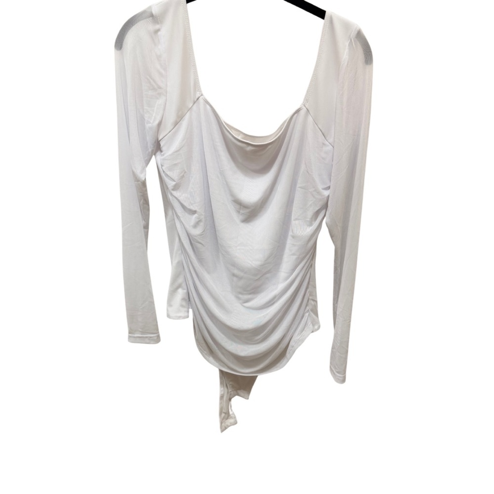 Elegant White Drape Long Sleeve Top